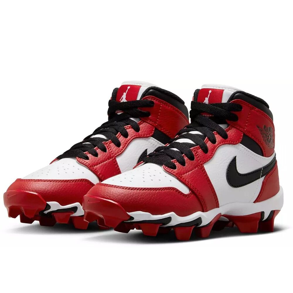 Jordan 1 Kids' Mid Multisport Cleats - Youth 3.5 - White/Black/Red - NEW